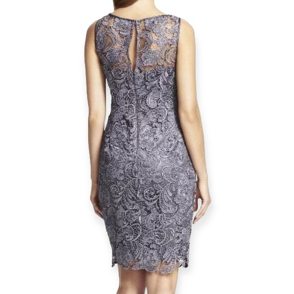 🌻Adrianna Papell Gray Illusion Lace Special Occasion Sheath Dress Size 8 - Picture 7 of 11